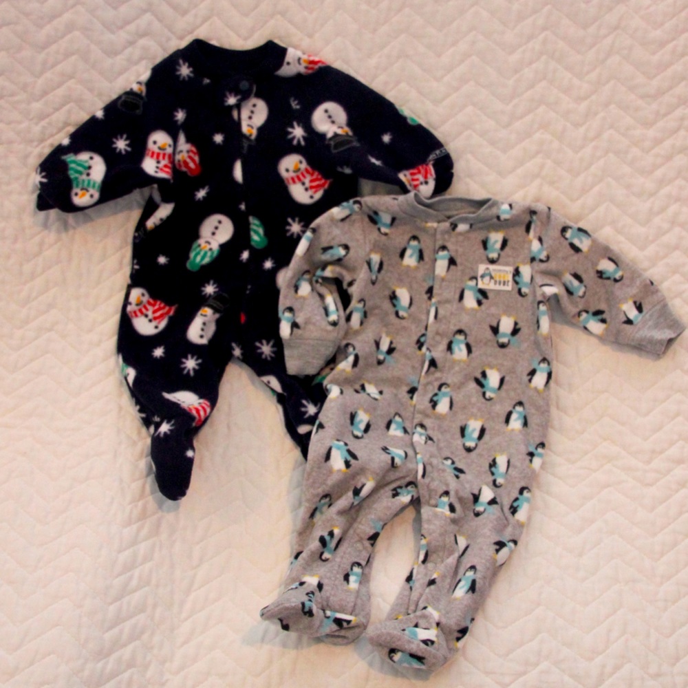 LOT 3 mo. WINTER Carter’s & Childrens Place Footie Pajamas (2)